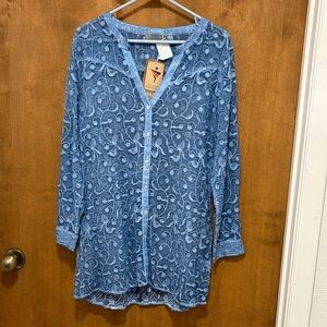 509. Yauvan Blue Embroidered Button-Front Women's Tunic